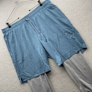 ALO 2 In 1‎ Shorts Mens XXL 2XL Blue Gray Leggings Compression Yoga Running Gym